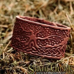 Leather Bracelet Cuff Wristband Yggdrasil World Tree Celtic Knotwork Vikings Nordic Talisman Amulet Carving Leather